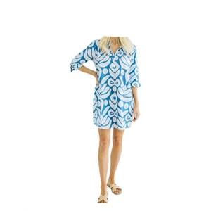 NEW NAVYBLEU sara ikat short tunic dress in blue